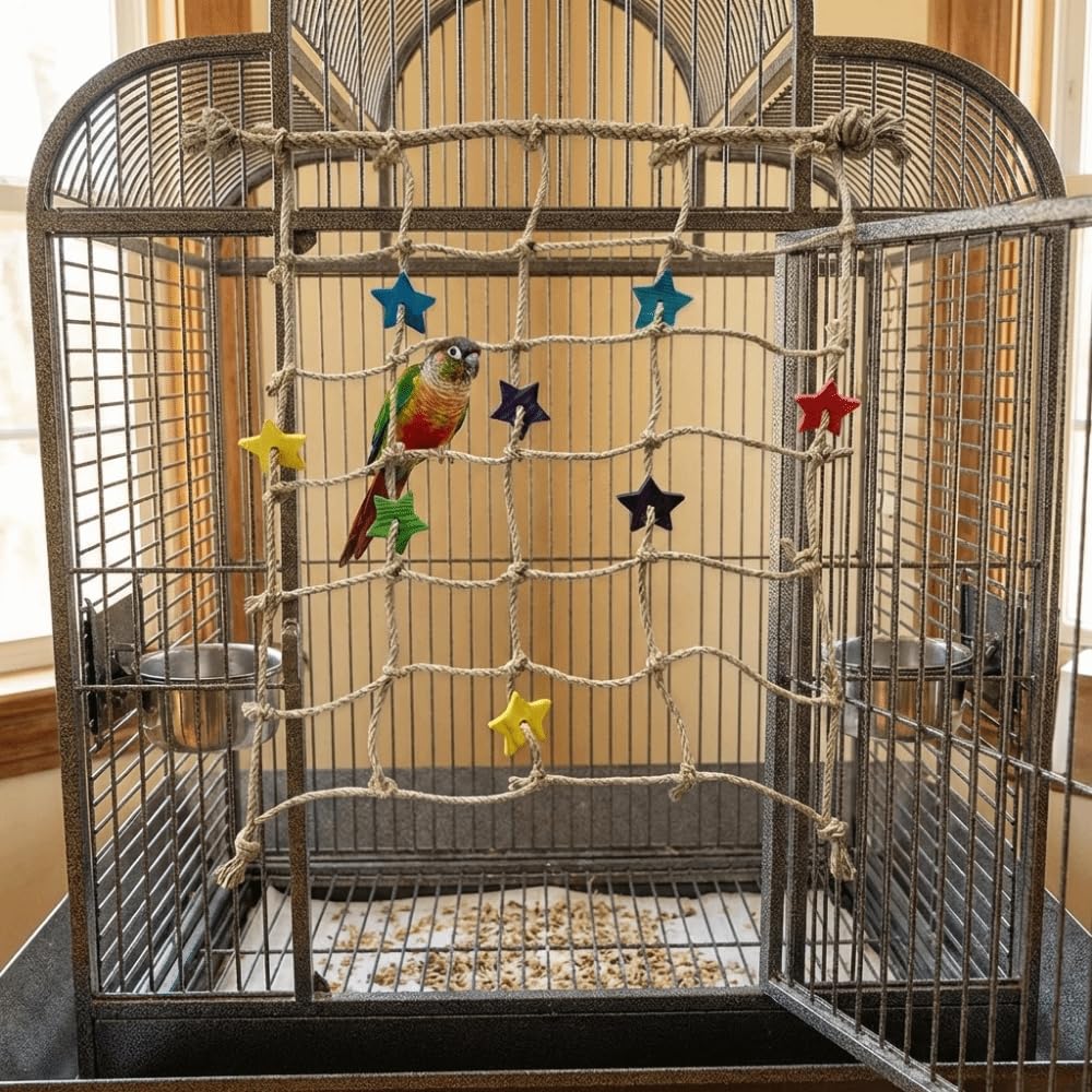 Rete da arrampicata per pappagalli, accessori per gabbia, scala in corda per piccoli animali, rete da arrampicata per pappagalli appesi, mordere con gancio