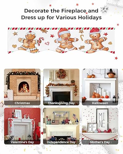 Miniatura 6 de Prime Leader Bufanda de mantel de 60 x 17 pulgadas, diseño navideño de hombre de jengibre, caramelo, Navidad, chimenea, cubierta de bufanda, estante