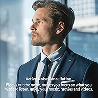 Vista 3 de HISOOS Auriculares inalámbricos Bluetooth con cancelación activa de ruido, auriculares estéreo de alta fidelidad, pantalla de alimentación LED