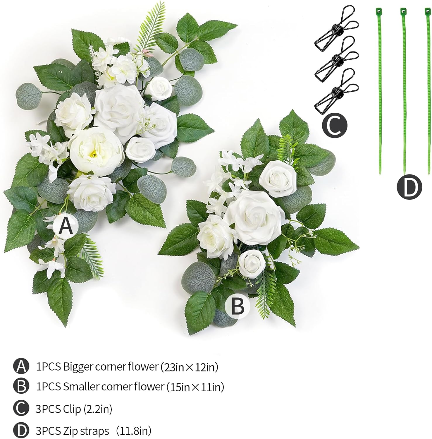 WEIERYUE(Pack of 2 Artificial Flowers Decorations, Wedding Flowers, Wedding, Banquet, Party, Reception Entrance Welcome Sign and Background Decoration(White)