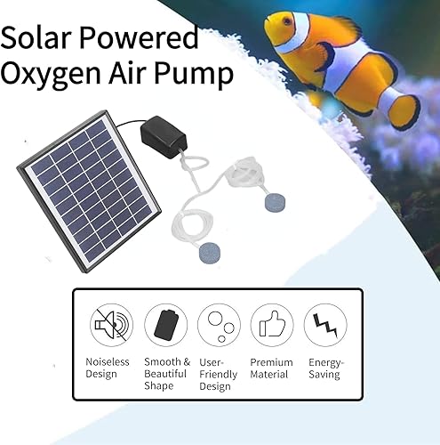 Miniatura 3 de Bomba de aire solar, bomba de fuente de aire solar de oxígeno de 10 V 6 W con mangueras de aire y piedras de burbujas, panel ajustable de 180°,