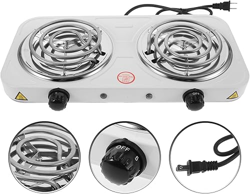 Miniatura 9 de Uonlytech Estufa eléctrica de doble quemador eléctrico portátil de acero inoxidable para encimera con protección contra fugas de sobrecalentamiento