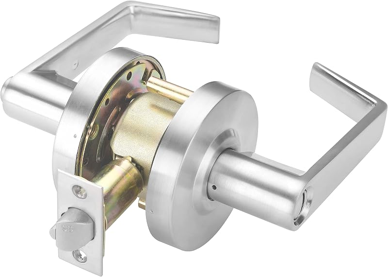 Lo-Lock Commercial Privacy Function Lever, Heavy-Duty Locking Door Handle, ADA-Compliant, Cylindrical Lever Lock, Satin Chrome Finish