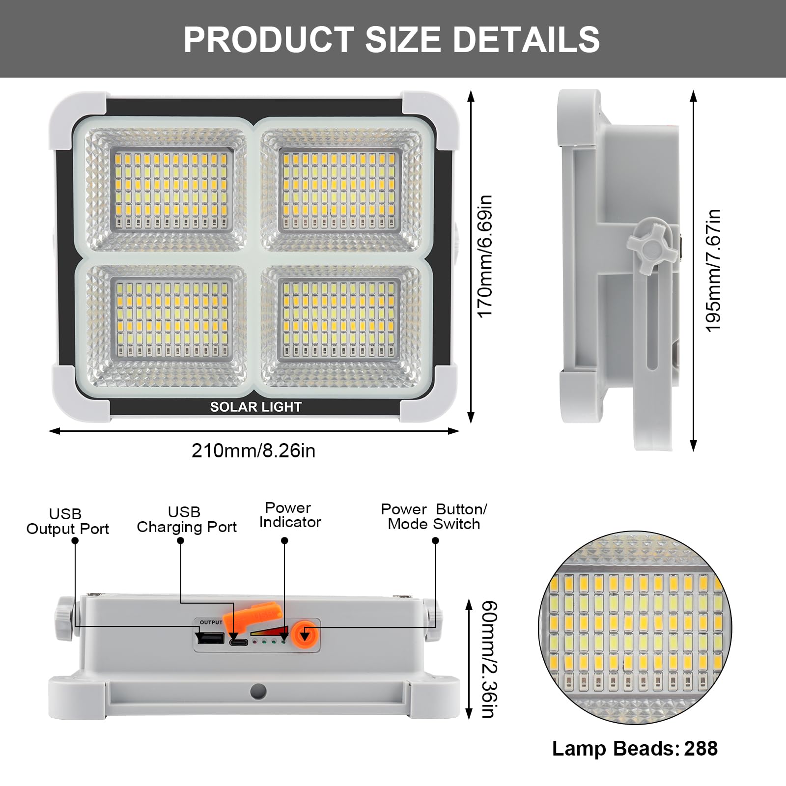 Faro LED Ricaricabile 150W, Faretto LED Esterno con Pannello Solare Portatile,5 Modalità Batteria Lampada Emergenza Proiettore LED,Luce da Lavoro,Campeggio,Cantiere,Pesca,Riparazione