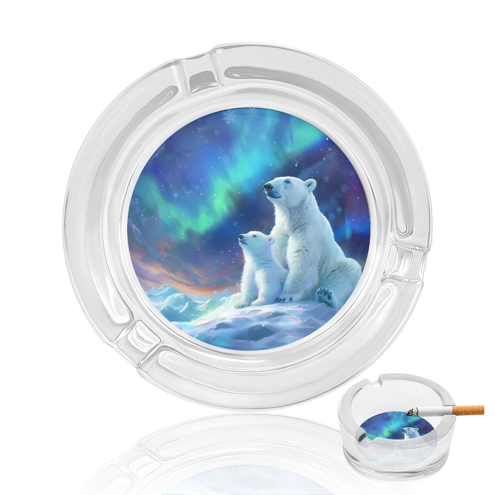 Polars-Bears-Animal Ashtray Portable Round Glass Outdoor Ash Tray for Home Office Garden Pub