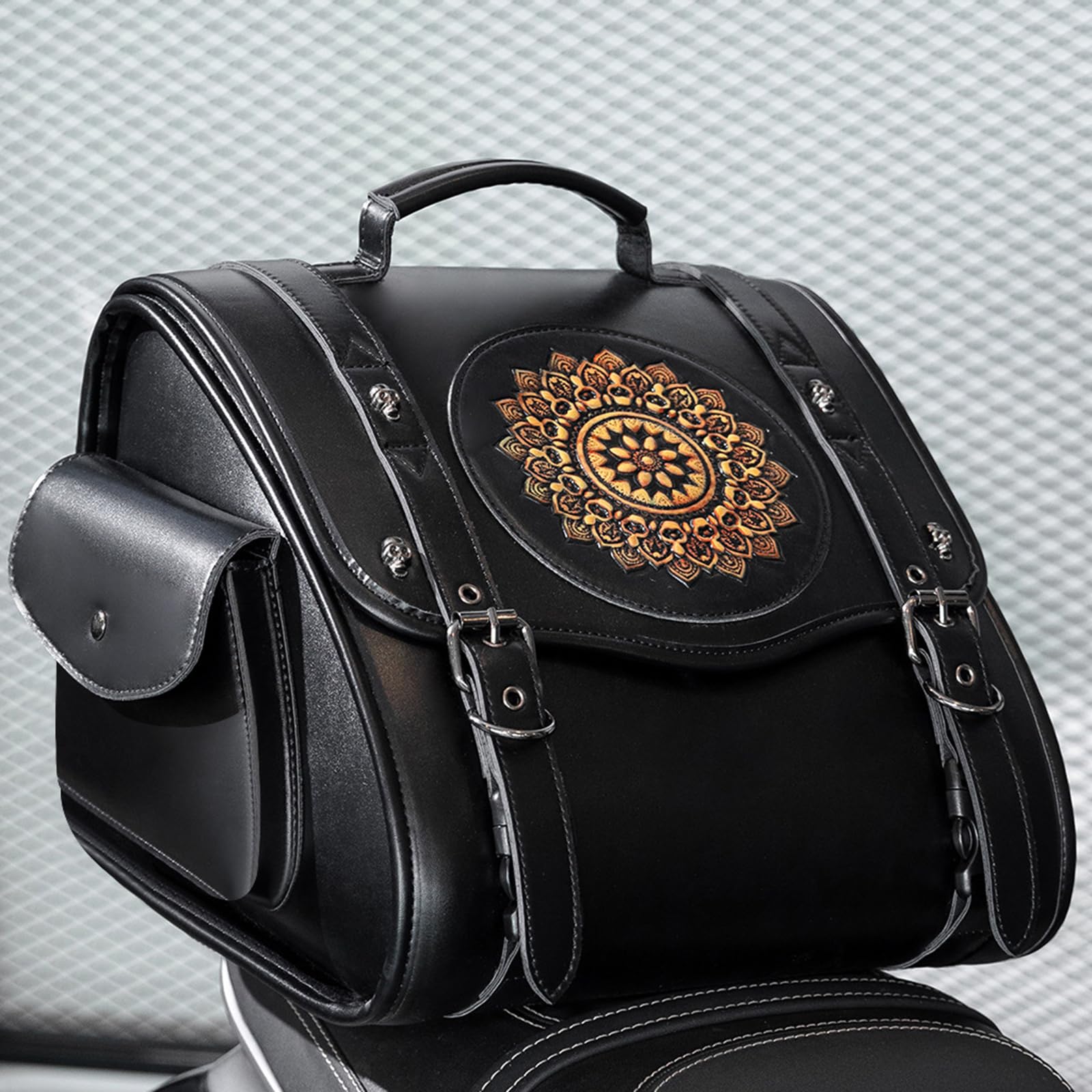 Bolsa de asiento retro punk, piel sintética fuerte, almacenamiento de herramientas impermeable, bolsillo lateral fácil de montar para ciclismo, bolsillos laterales fáciles de instalar