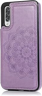 Lijc Compatible with Samsung Galaxy A70/A70S Case Double Button Mandala Embossed PU Leather Card Pockets [Card Slot] [Stand Function] Shockproof Flip Wallet Case Cover-Purple