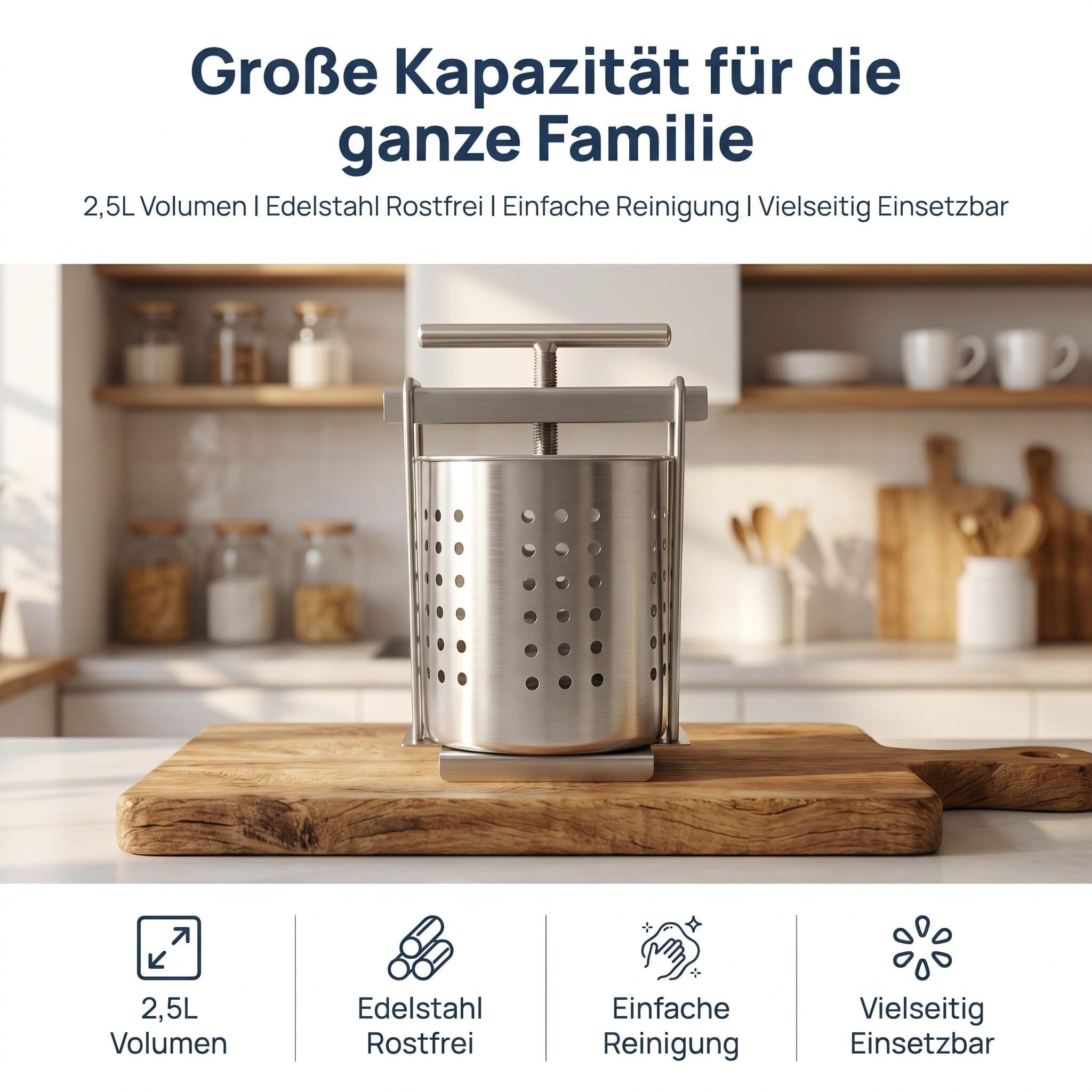 Kartoffelpresse Aus Edelstahl Manuelle Obstpresse Passiergerät Vielseitiger | Gemüse- Und Obstzerkleinerer Für Kartoffeln, Tomaten & Beeren, Robuste Küchenpresse Für Feines Püree(1 5L)