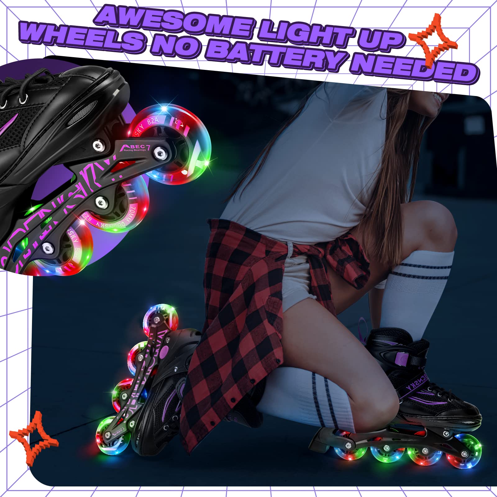 Adjustable Inline Skates for Boys and Girls Ages 4-12, Roller Skates Blades for Kids with Full Light Up Wheels, Fun Illuminating Roller Skates for Beginner Youth and Toddlers