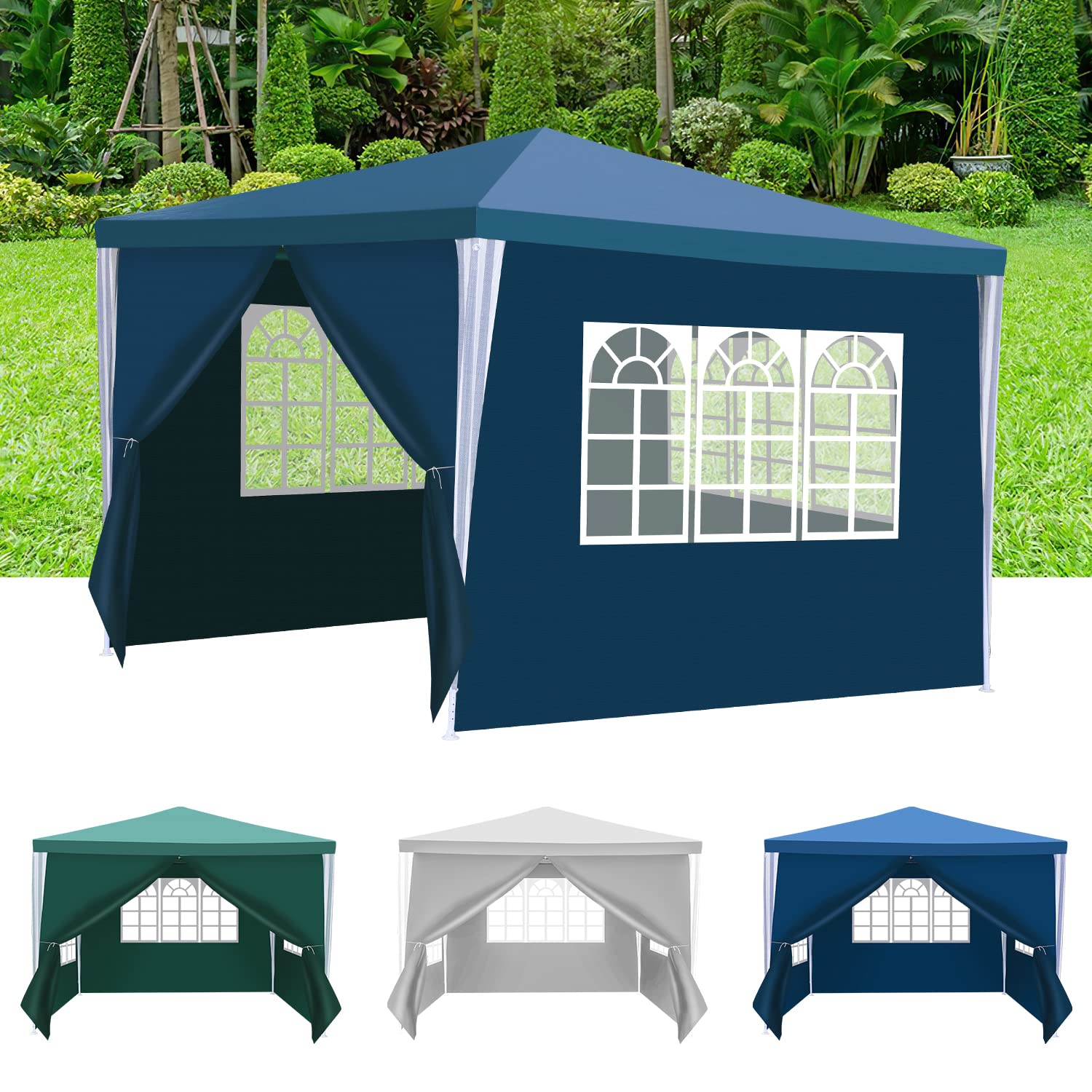 Gazebo 3 X 3 M, Impermeabile E Stabile, Con Pareti Laterali Rimovibili, Ideale Per Terrazze, Giardini, Garage, Feste, Pergola, Versatile, Utilizzabile