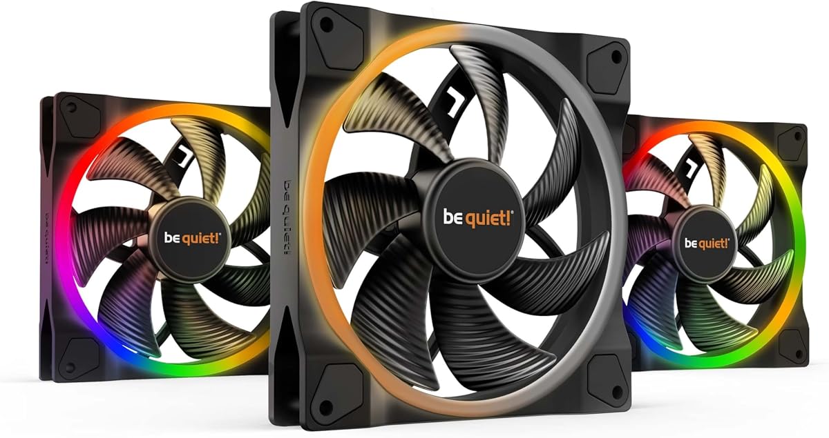 ¡tranquilizarse! Light Wings Ventilador de refrigeración ARGB premium de bajo ruido PWM de 140 mm | 4 pines | Paquete de 3 | Negro | BL078