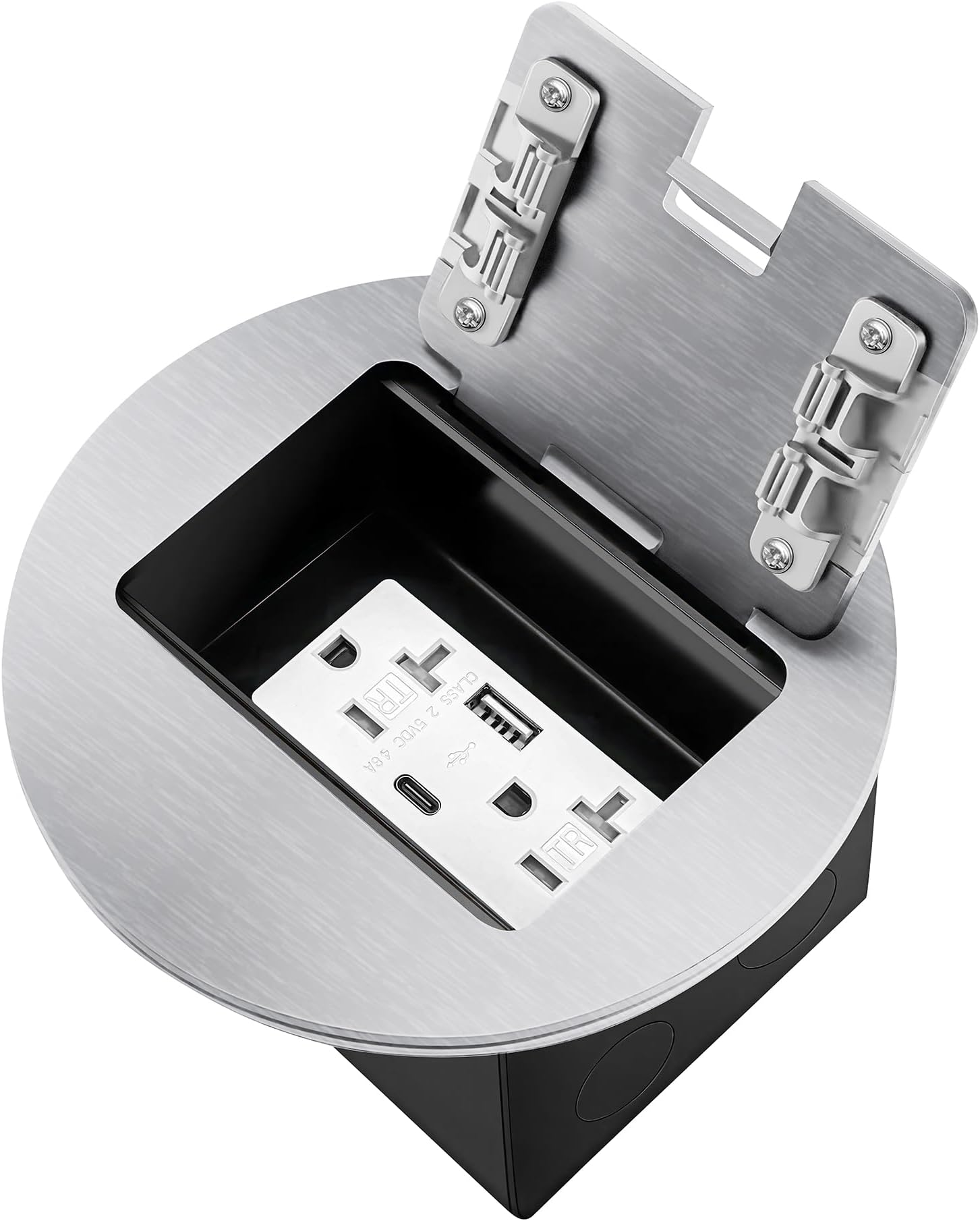 Floor Outlet Recessed Floor Outlet Box Fast Charging 4.8A USB A+Type C Port 20 Amp Receptacle Kit (USB, Silver)
