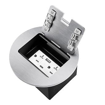 Floor Outlet Recessed Floor Outlet Box Fast Charging 4.8A USB A+Type C Port 20 Amp Receptacle Kit USB, Silver