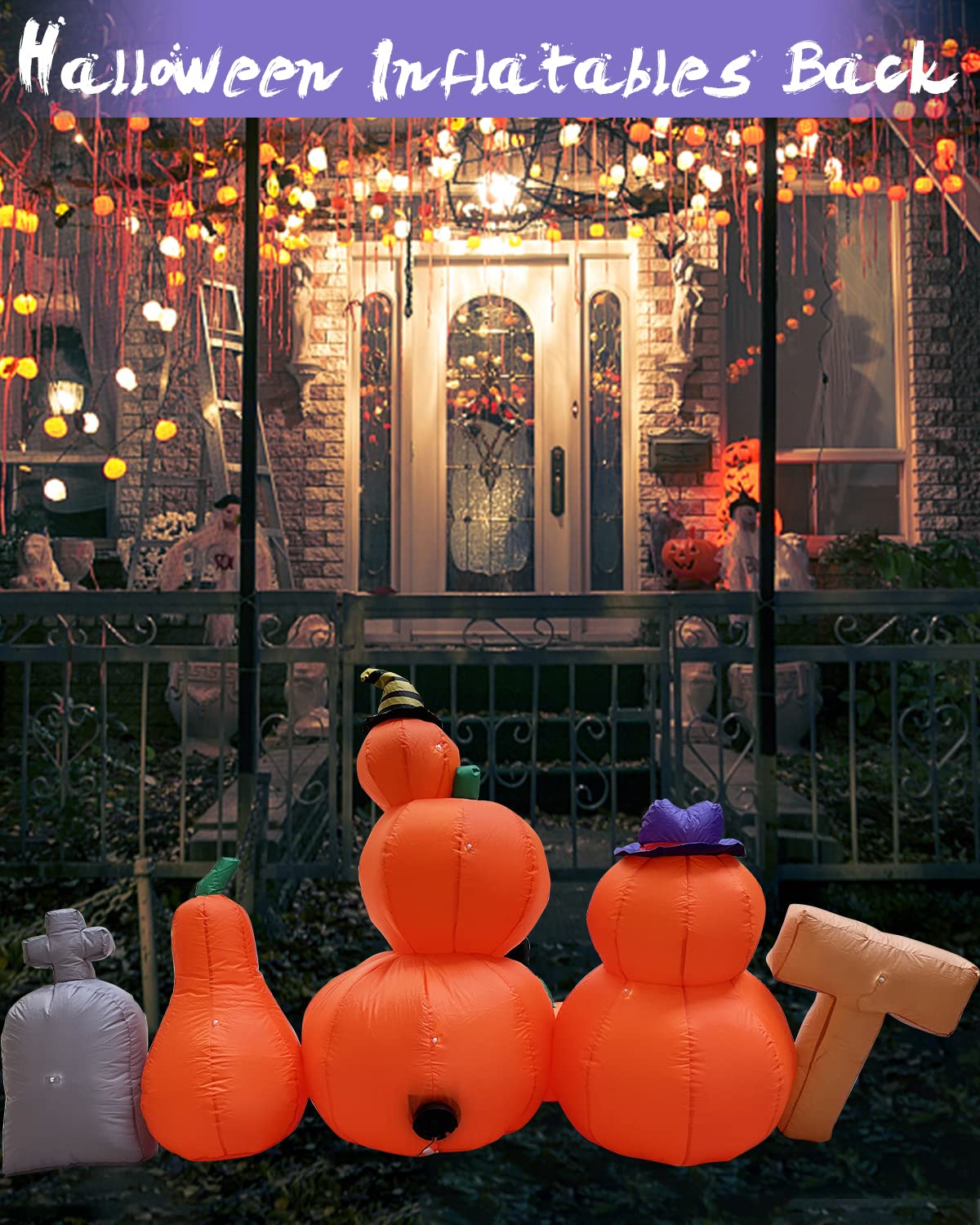 Aufblasbare Halloween Deko 1,8m - Kürbis Geist Mit LED Für Garten