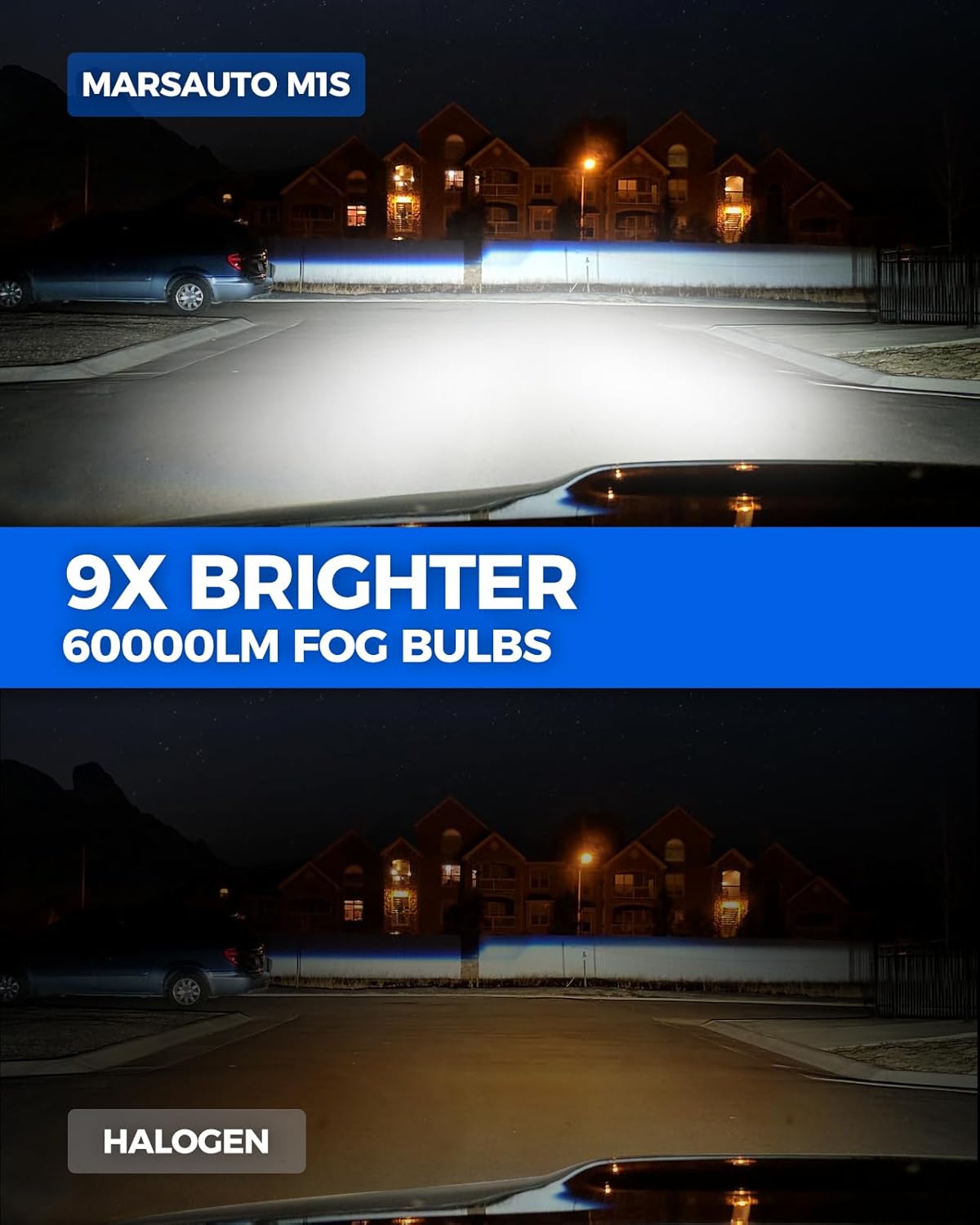 Marsauto M1S 9005/HB3 H11/H9/H8 Bulbs Combo, 900% 80000LM Brighter 9005 H11 Lights, 6000K Cool White HB3 H8 Bulbs fog, 3-Mins Plug and Play, IP68, Pack of 4