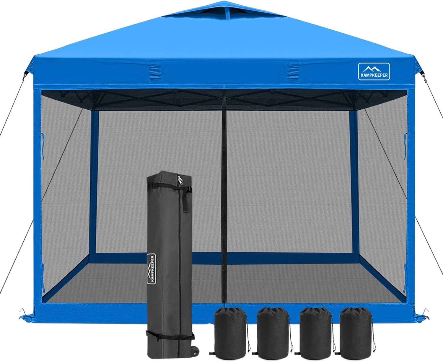 KAMPKEEPER 10x10 Pop-Up Canopy Tent, Waterproof Portable Shade with Screen Walls, Adjustable Instant Outdoor Shelter for Camping, Backyard, and Events, Dark Grey