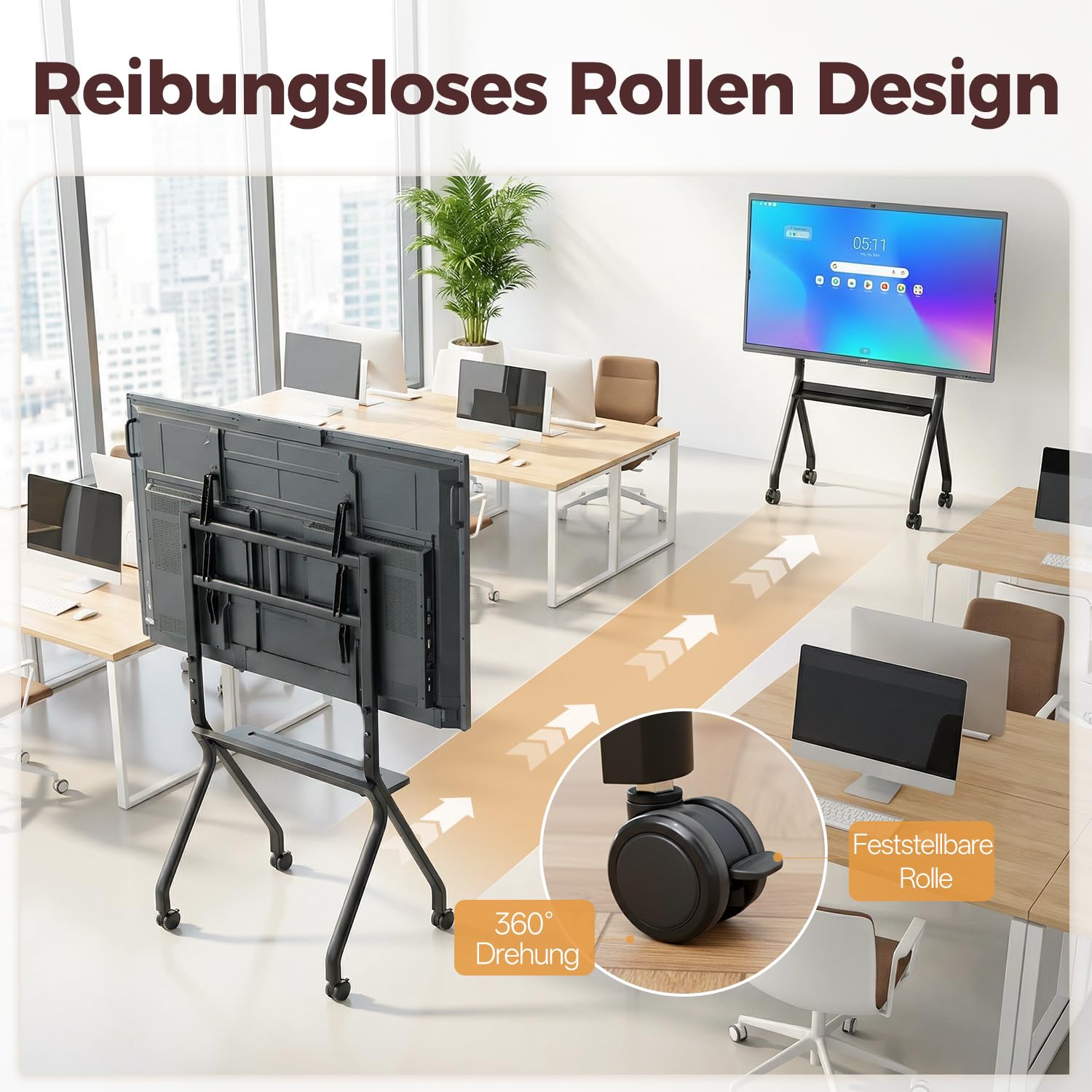 JAV Smart Board Ständer Mobiler Interaktiver Whiteboard Ständer für 47-65 Zoll Digitales Elektronisches Whiteboard Vier Feststellbare Rollen Design für Büro Klassenzimmer Zuhause