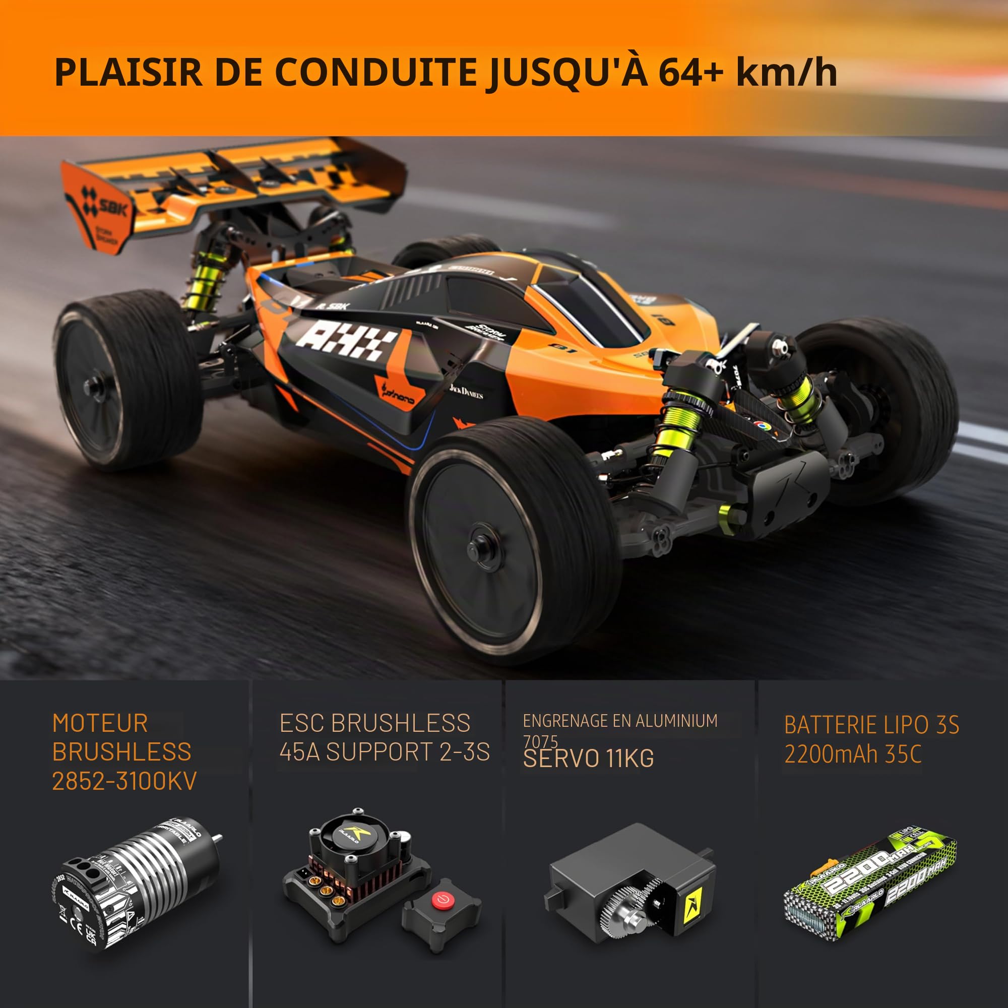 CROBOLL Voiture télécommandée sans balais 1:10 pour adultes, buggy tout-terrain 4x4, vitesse maximale de 80 km/h, chocs remplis d'huile, voiture de course télécommandée