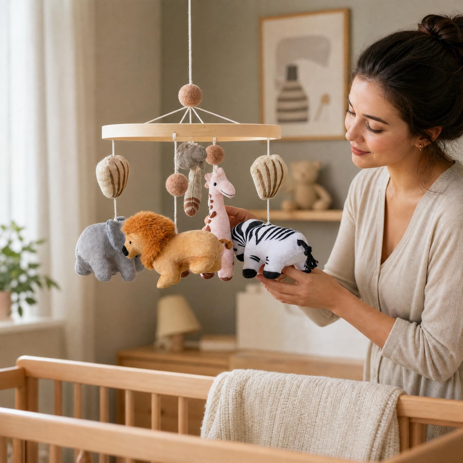 Giostrina con Animaletti di Peluche Morbido Giocattolo Sensoriale da Appendere Leggero per Lattanti, Culla del, Camera dei Bambini