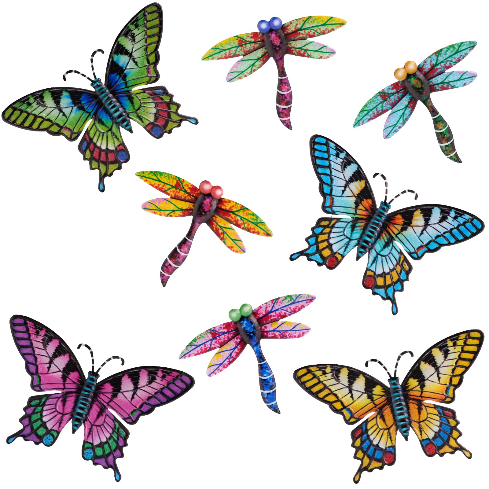 DEWEL 8 Pcs Metal Garden Decor for Outside, Butterfly Dragonfly Wall Decor Outdoor Wall Art, Colorful Hanging Decorations Wall Decor for Garden Fence Patio Yard, Great Gift Choice โ image 1