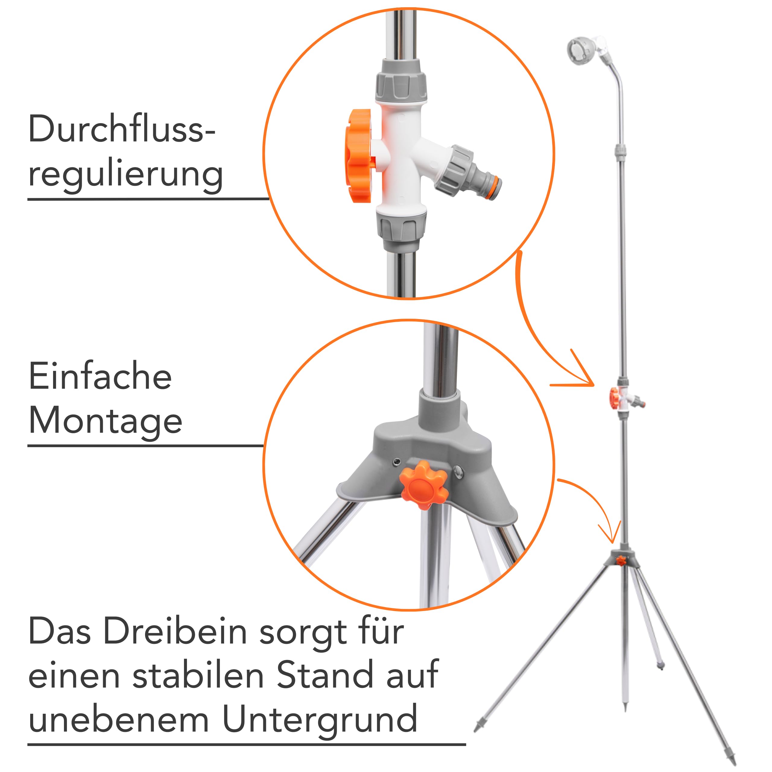 Gartendusche 2in1 Dusche & Sprühnebel höhenverstellbar 175-230 cm Dreibein