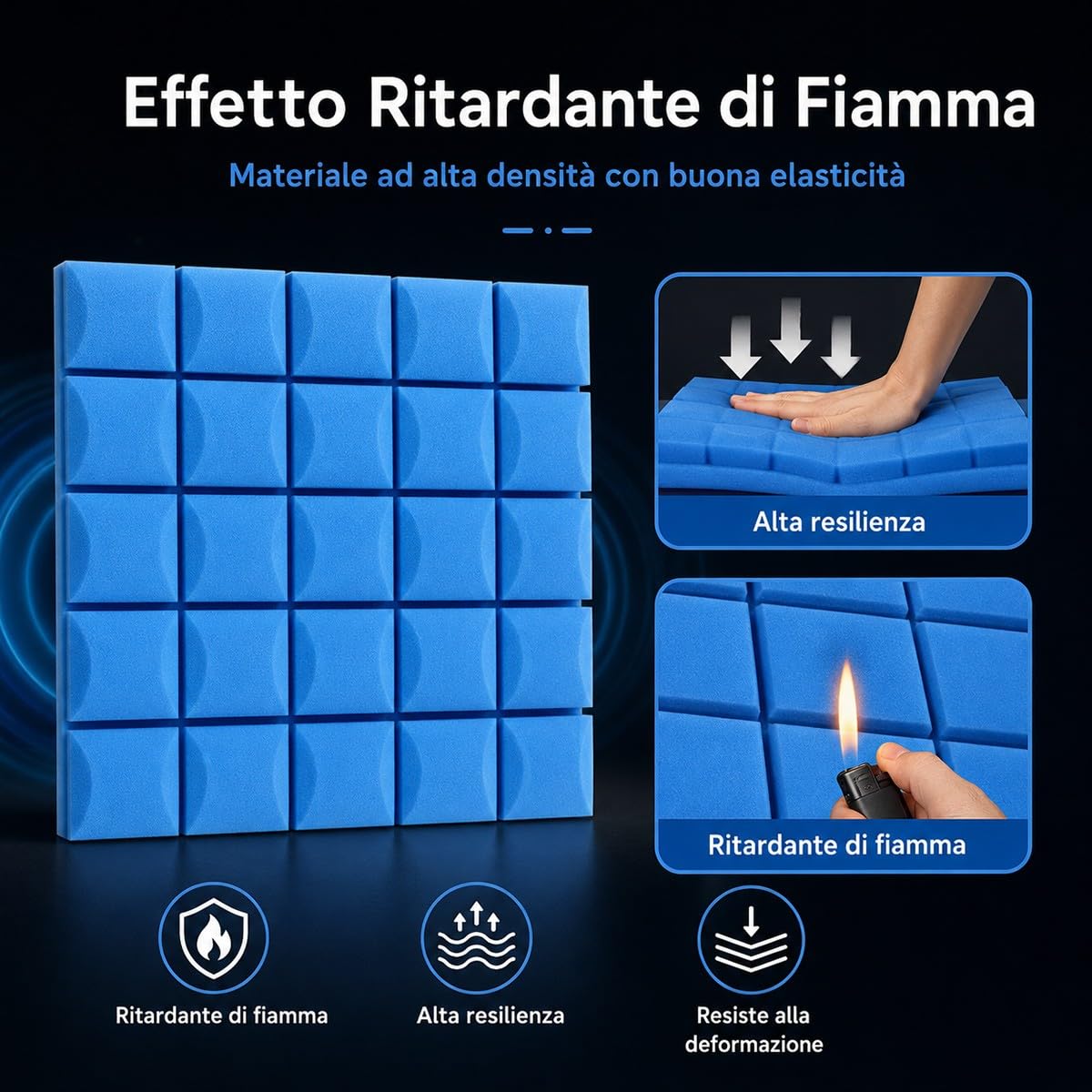 Pannelli Fonoassorbenti Blu 50X50X5Cm con Adesivo 10 Pezzi per Home Theater Studio Musica Registrazione Audio Riduzione Rumore Gaming Assorbimento Acustico Professionale