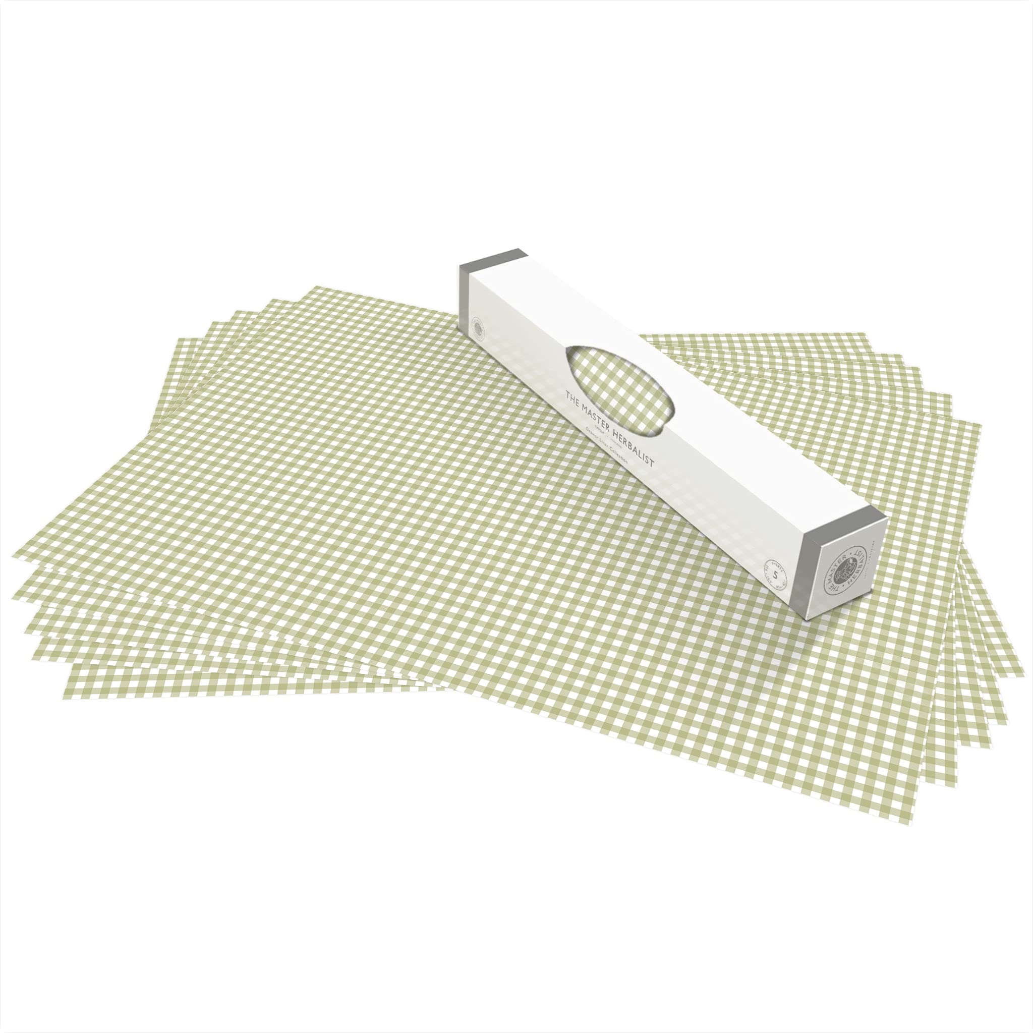 The Master Herbalist Sage Green Unscented & Wipe Clean Drawer Liners In A Gingham Design - Perfect For Kitchen Drawers, Shelves, Cupboards & Cabinets. Contains 10 Sheets. Made In The Uk.