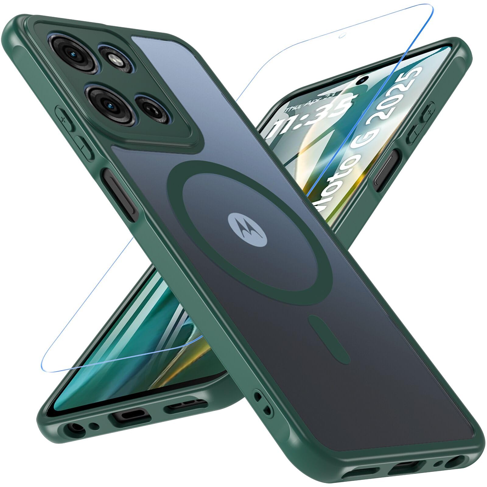BESINPO Magnetic for Motorola Moto G 2025 Case with Tempered Screen Protector, (Compatible with MagSafe) Shockproof Military Drop Translucent Matte