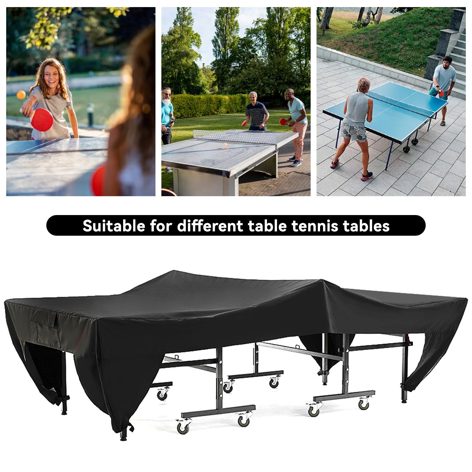 Housse de Table de Ping Pong Extérieur, Bâche Imperméable et Résistante, Protection pour Tables de Tennis de Table Pliables ou Non Pliables, 280 x 153 x 73 cm
