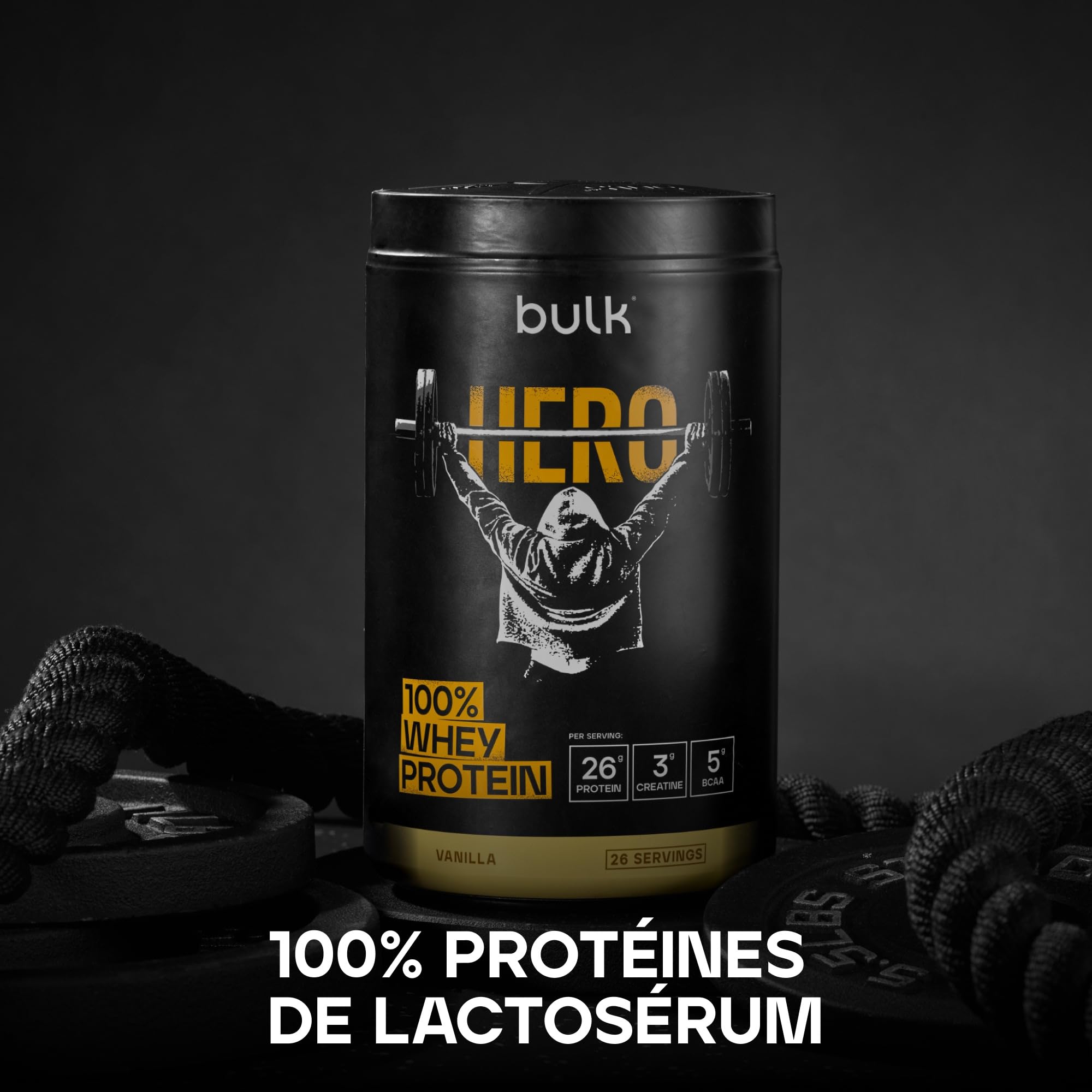 Bulk Hero 100% Whey Protéine en Poudre | Vanille | 910g | 26g Protéine + 3g Créatine | 5g BCAA | Faible en Sucre | Absorption Rapide | Isolat, Hydrolysat & Concentré