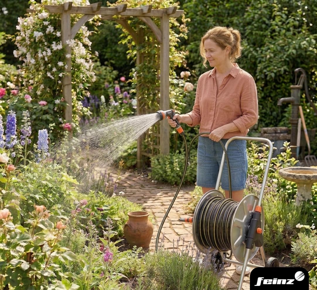 Tubo da Giardino 3/4' 50M - Tubo per Irrigazione Rinforzato a 3 Strati in PVC, Flessibile, Antitorsione e Resistente ai Raggi UV per Giardino, Prato e Piante, Nero