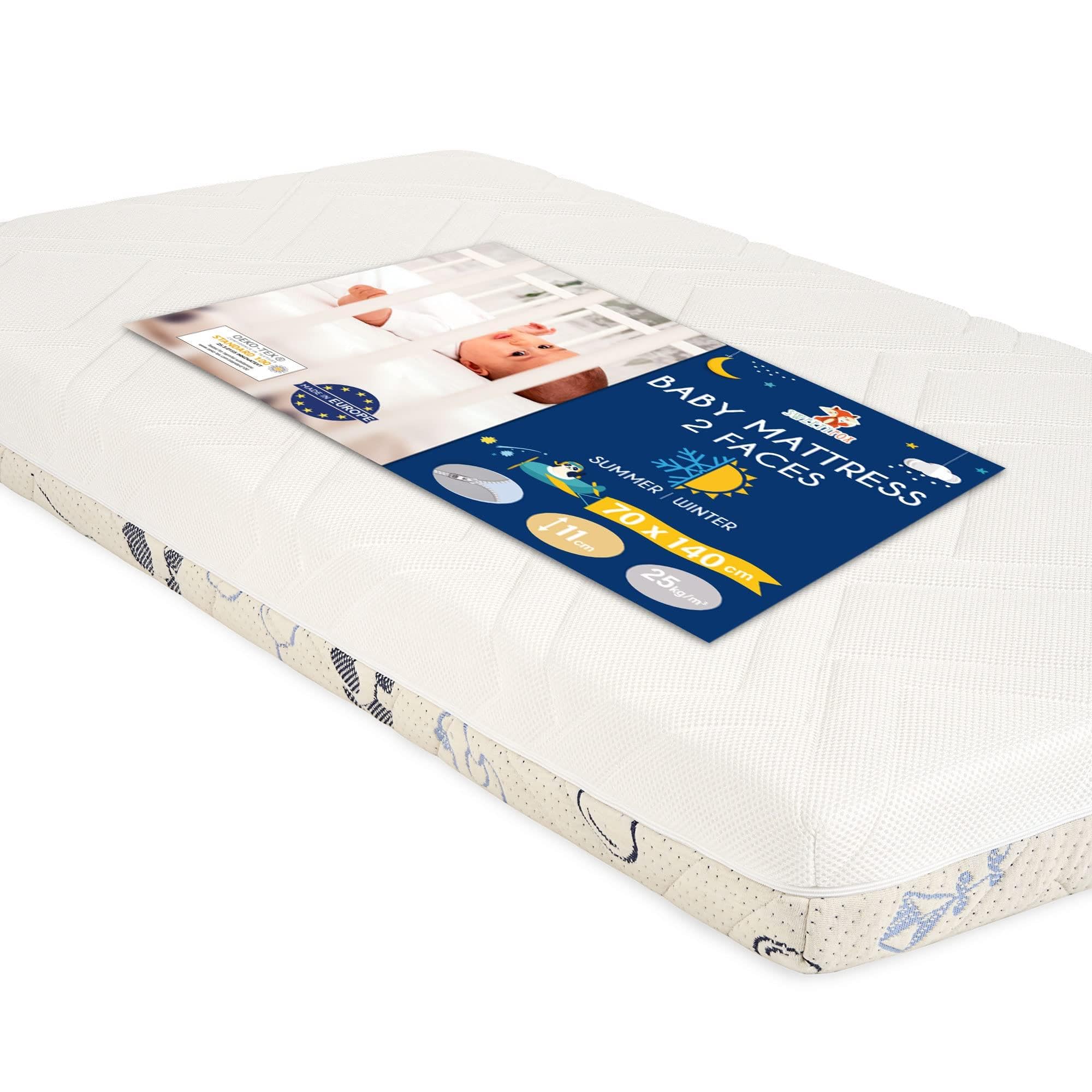 Materac Niemowlęcy 120 x 60 Made in Europa i OEKO TEX by Sweety Fox – Materac 60x120 Dwustronny ze Stroną letnią i Zimową – Wysokość 11 cm i Gęstość 25 kg/m3