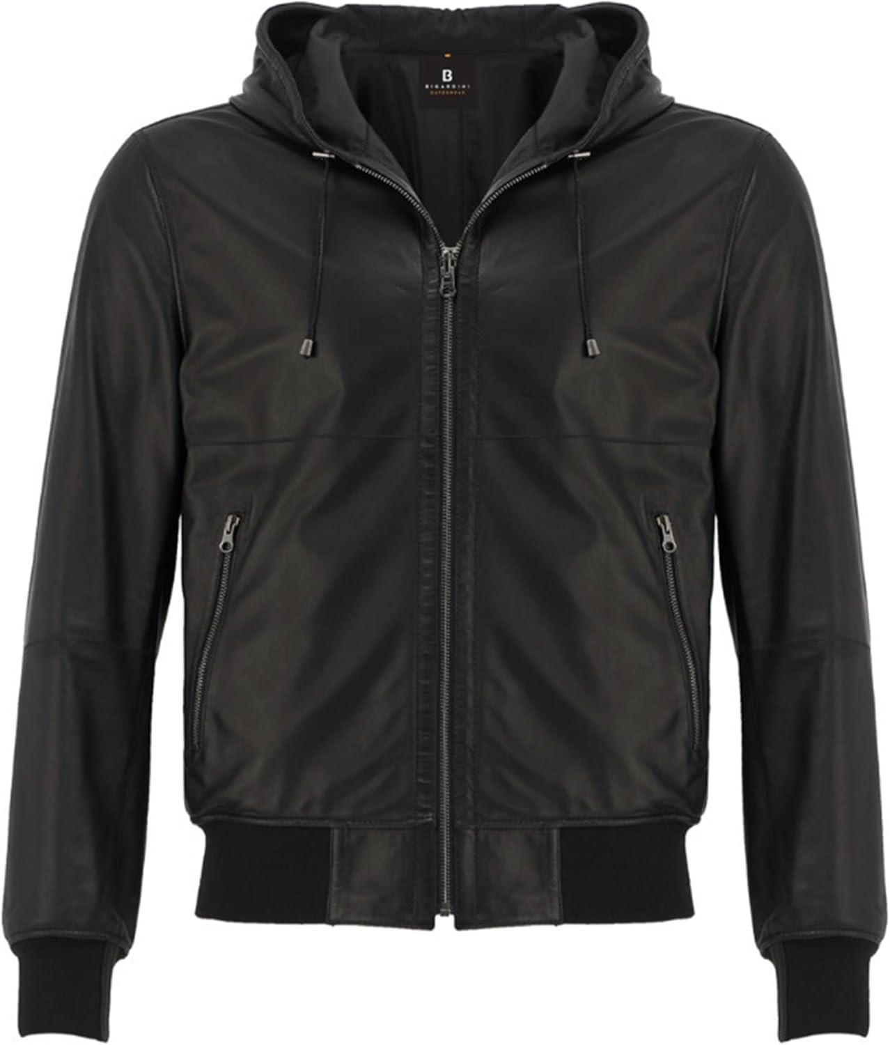 Bigardini Men's Reversible Leather Bomber Jacket with Hood - Real Genuine Lambskin Leather Jacket for Men