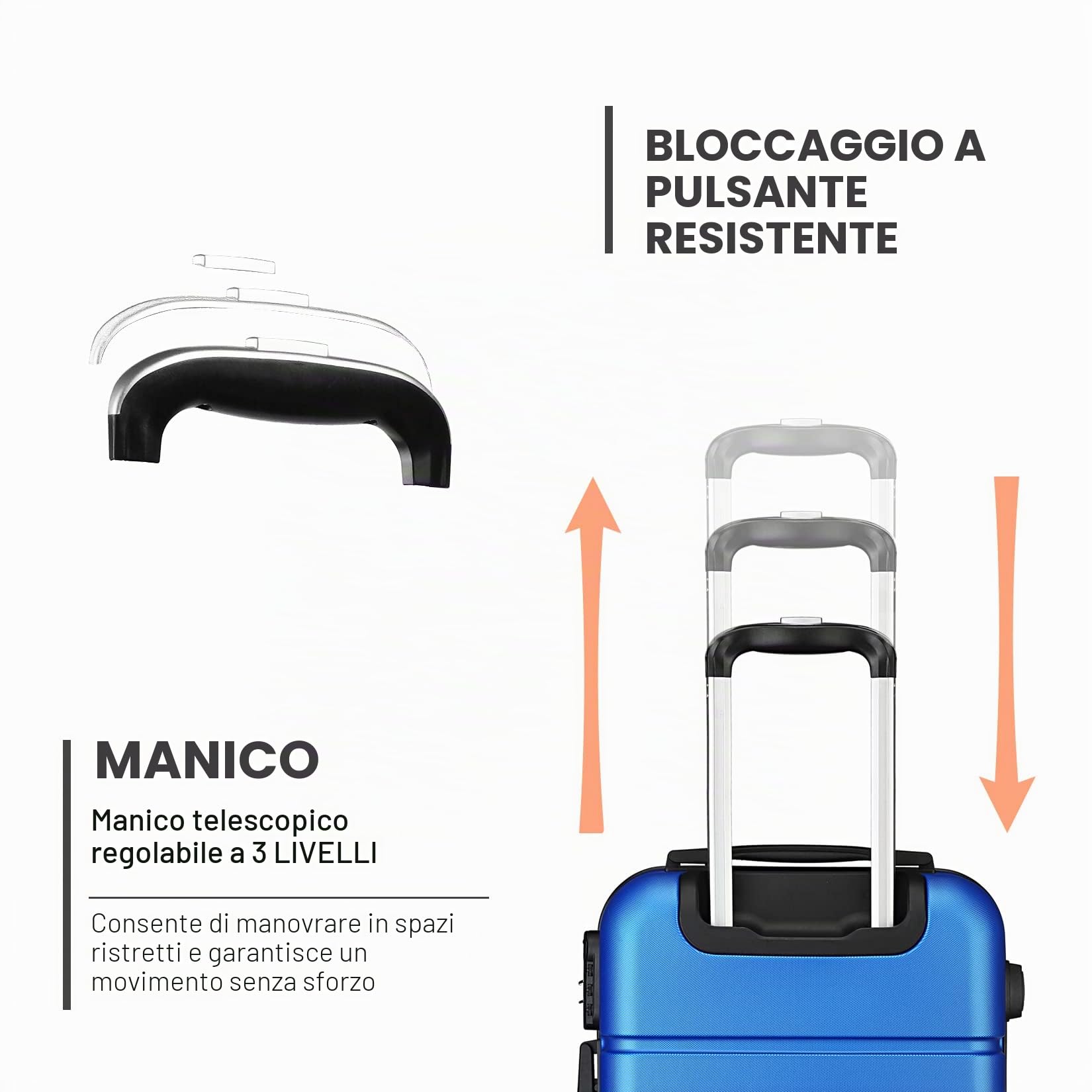 KONO Valigia 50.8 cm da Viaggio a Mano Trolley Bagaglio a Mano Valigie Guscio Rigido Borsa da Viaggio Leggera, Marina Militare, S(55cm 33L)