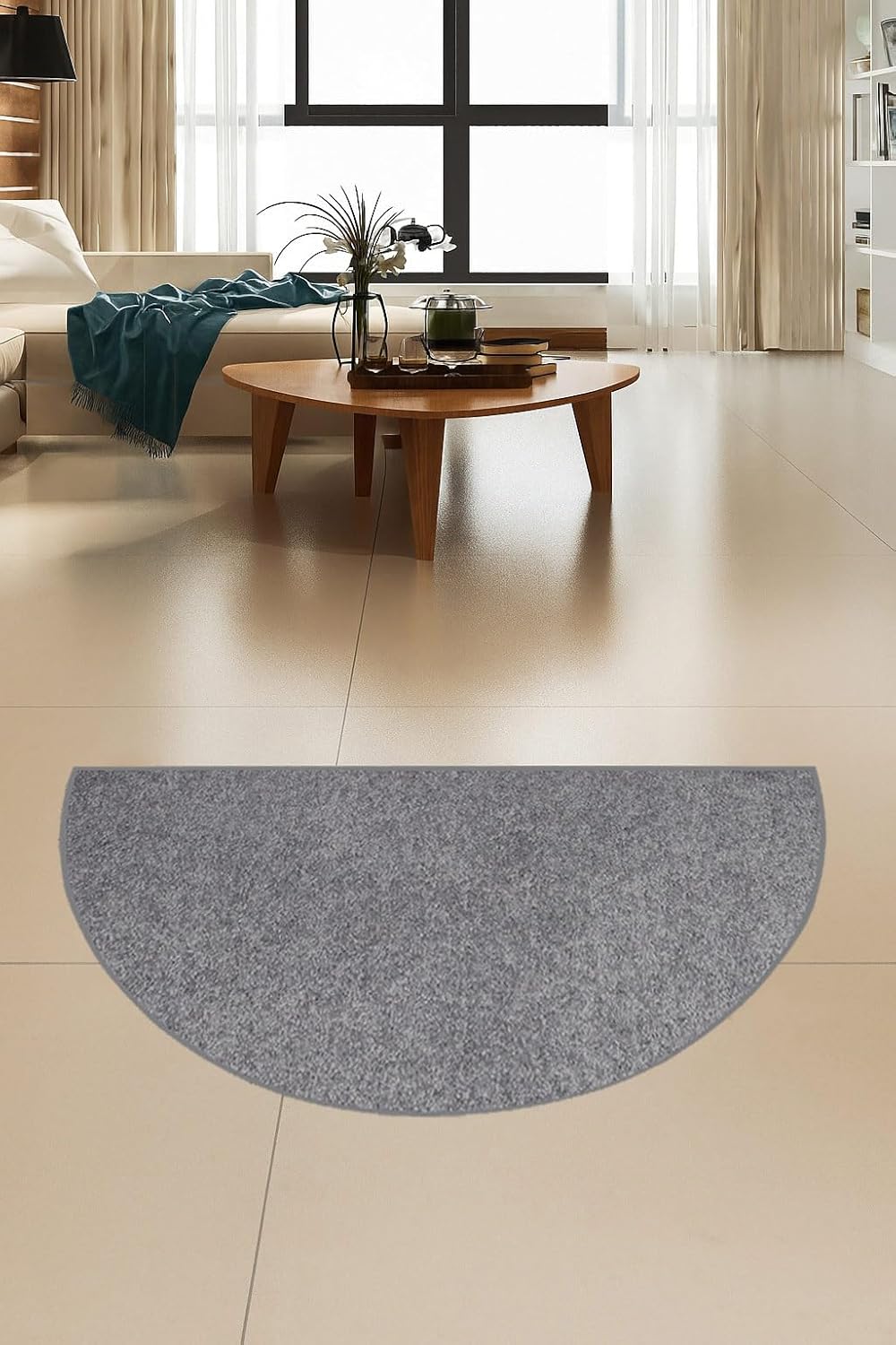 Furnish my Place Modern Indoor/Outdoor Commercial Solid Color Rug - Grey, 48" x 96" Half Round, Pet and Kids Friendly Rug. Made in USA, Area Rugs Great for Kids, Pets, Event, Wedding 4' x 8' (Semicircular) Grey