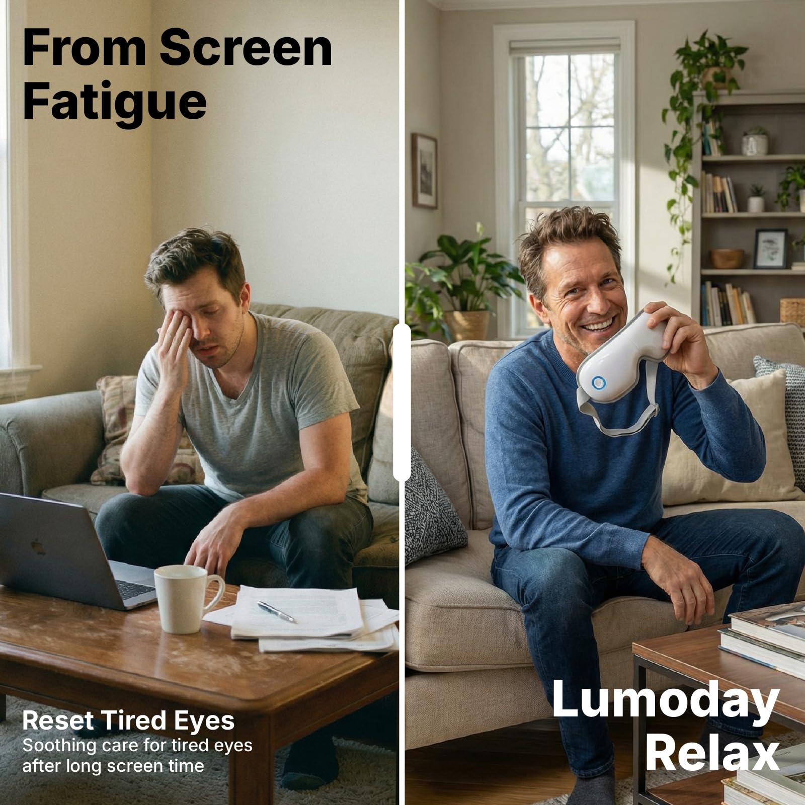 Masajeador de ojos con calor y Bluetooth, terapia de ojos secos, masajeador de sien, máscara térmica para dormir, calentador de ojos recargable. Regalos para aliviar el estrés para mujeres