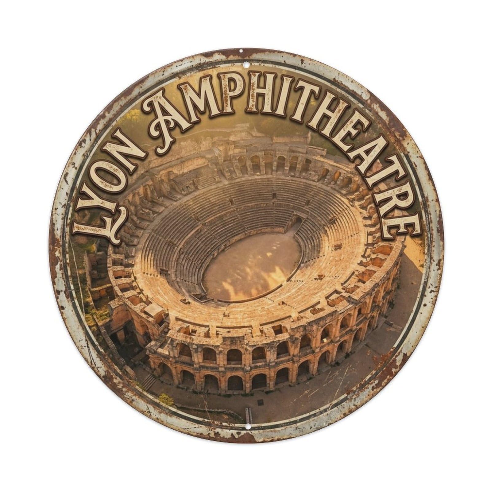 Roman Amphitheater Lyon France Ancient Landmark Metal Tin Sign