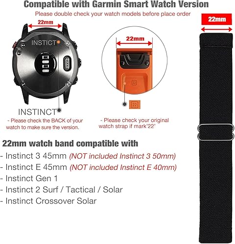 Miniatura 9 de Abanen Correa elástica de reloj de 0.866 in para Garmin InstinctInstinct 2 Solar, correa de nailon elástico suave y ultraligera para Garmin Instinct