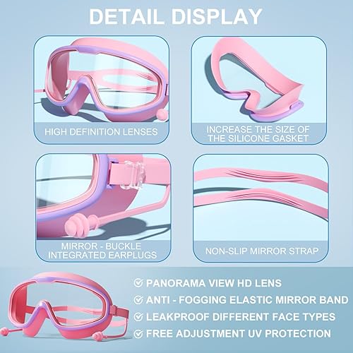 Miniatura 3 de 2 gafas de natación para niños de 3 a 15 años, anti-UV, antivaho, amplia visión, impermeables, sin fugas, para niños y niñas