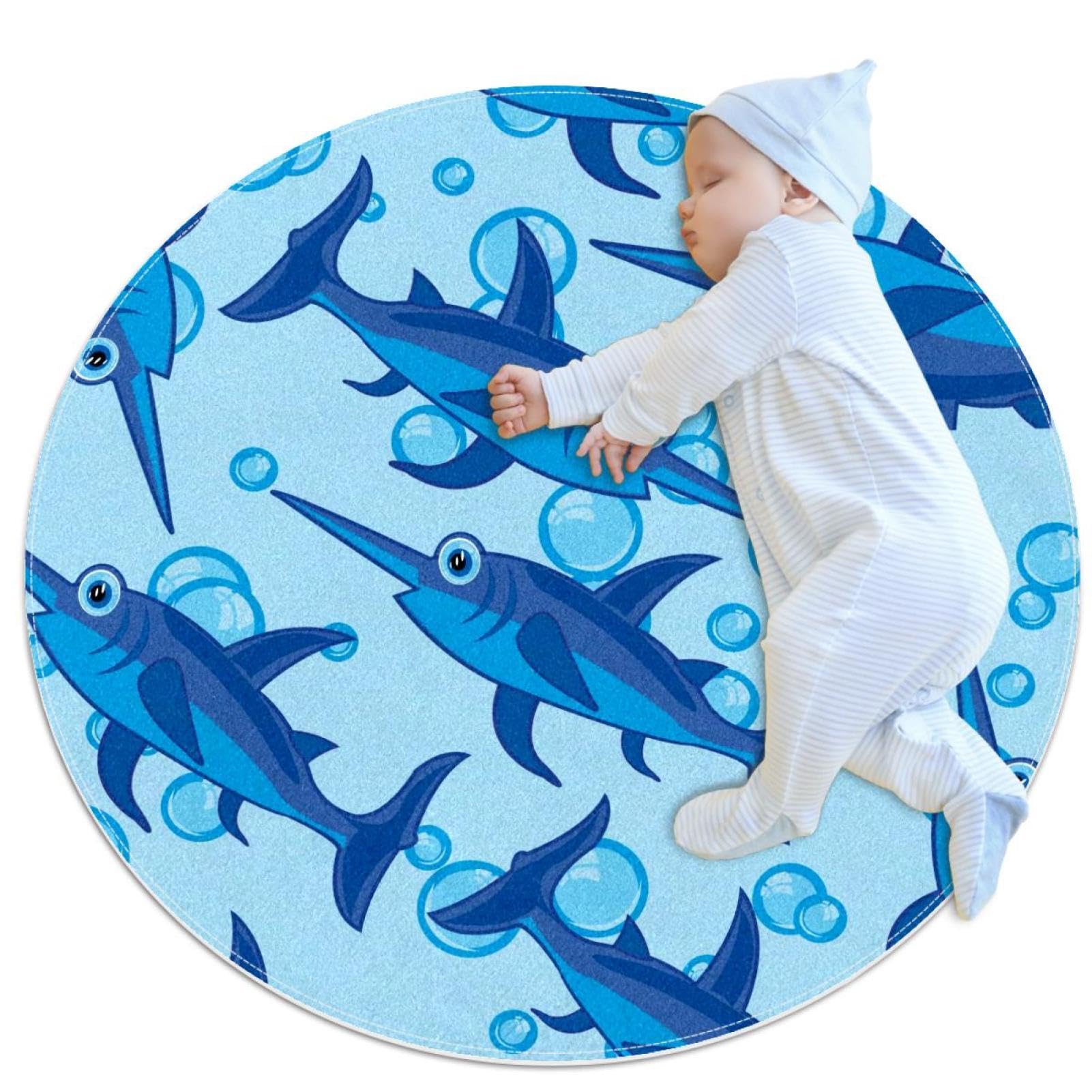 Tapis de salle de bain espadon rond 1m antidérapant pour chambre enfant
