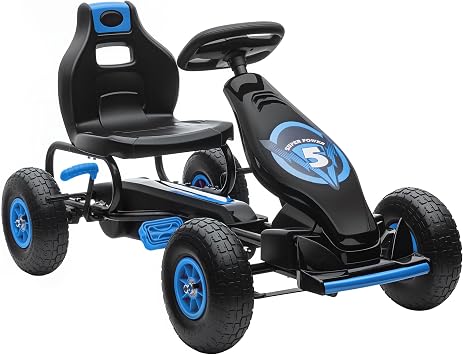 HOMCOM Kart à Pédales Sport Bat-Style avec Roues Gonflables et Roue Libre