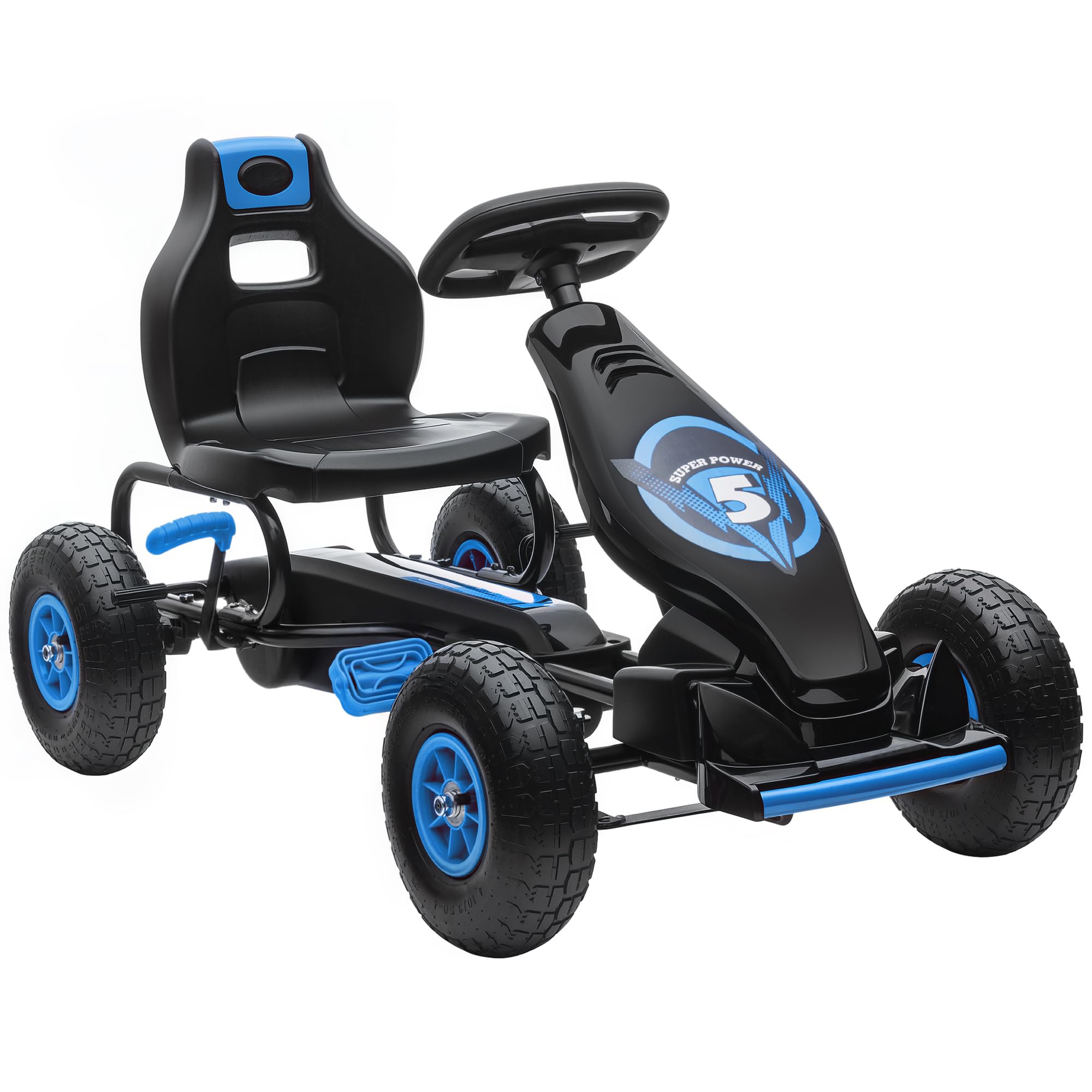 HOMCOMPedal Go Kart for Kids, Racing Go Kart with Adjustable Seat, Inflatable Tyres, Shock Aborb, Handbrake, for Ages 5-12 Years - Blue