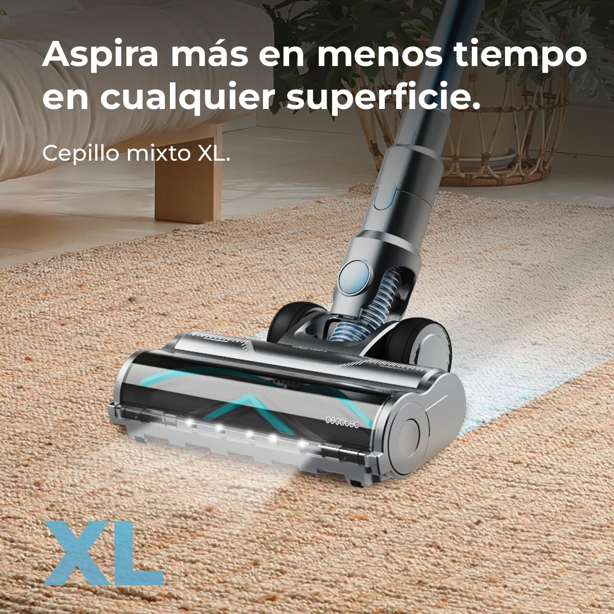 Cecotec Aspiradora Escoba sin Cable 60kPa-400W-120AW-60mins de Autonomía en Modo Eco - Conga Rockstar RS50 X-Treme. Motor de 400W, Tubo Rígido y Cepillo Mixto XL, Limpia hasta 130m2