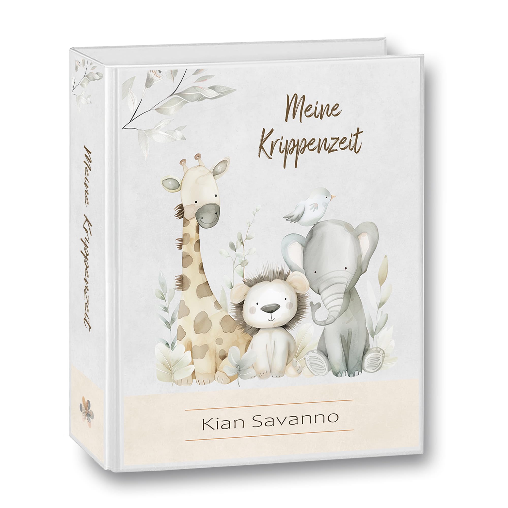 Kindergarten Ordner personalisiert Namen Wunschtext Savanna Family Giraffe Löwe Elefant Safari - Meine Kindergartenzeit Kindergartenordner A4 Portfolioordner Sammelordner Junge Mädchen