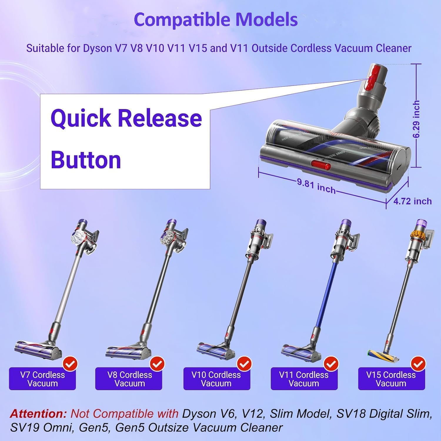 Brosse High Torque pour Dyson V11 V15 V10 V8 V7, Anti-Enchevêtrement Brosse, Motorisée Brosse pour Dyson V11 V15 V10 V7 V8, Aspiration Réglable, Brosse Turbine pour Sols Durs et Tapis