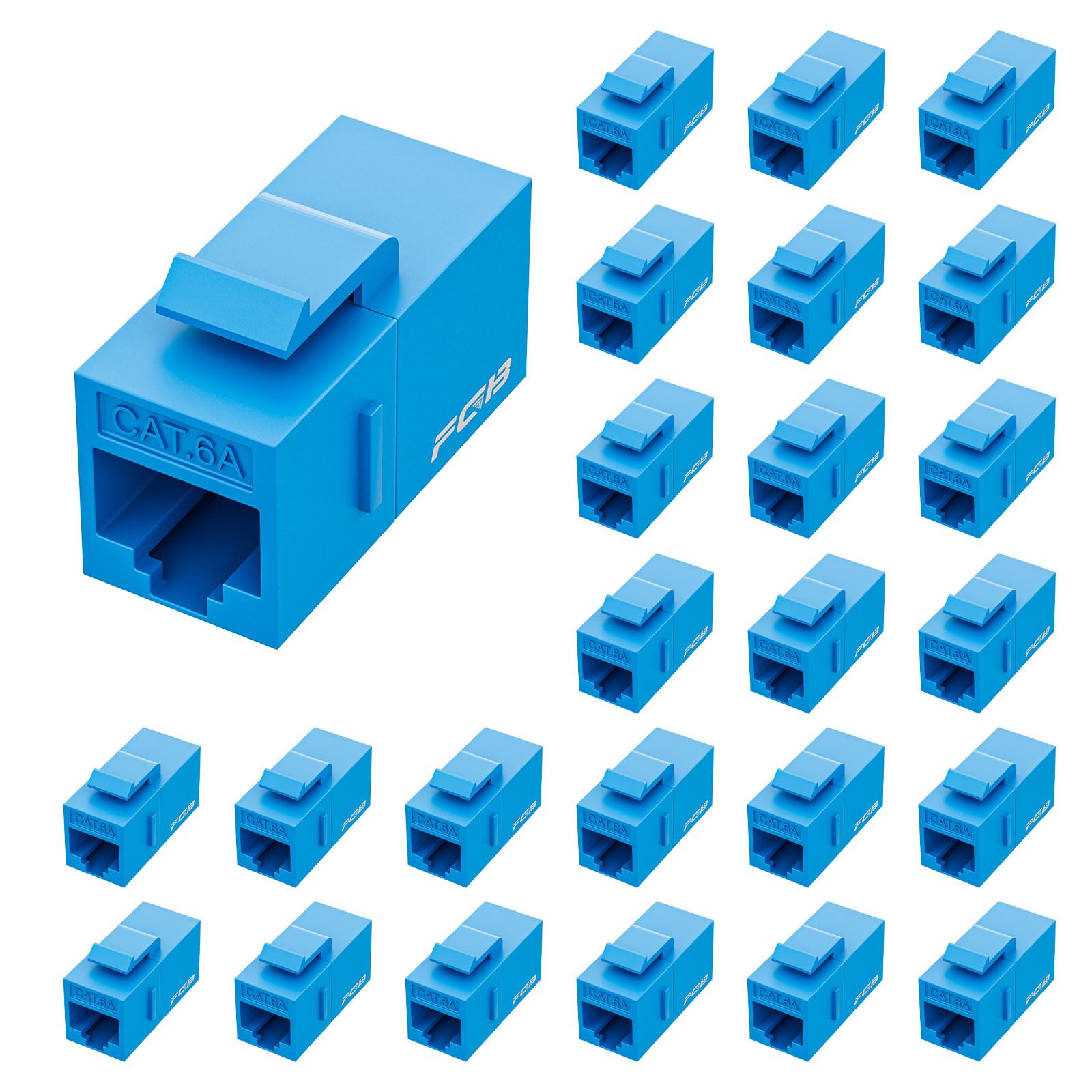 FGB 10 Gbps CAT6A RJ45 Keystone Coupler 25-Pack, RJ45 Keystone Jack, Ethernet Coupler Female to Female UTP for Cat6a/Cat6/Cat5e/Cat5, Blue