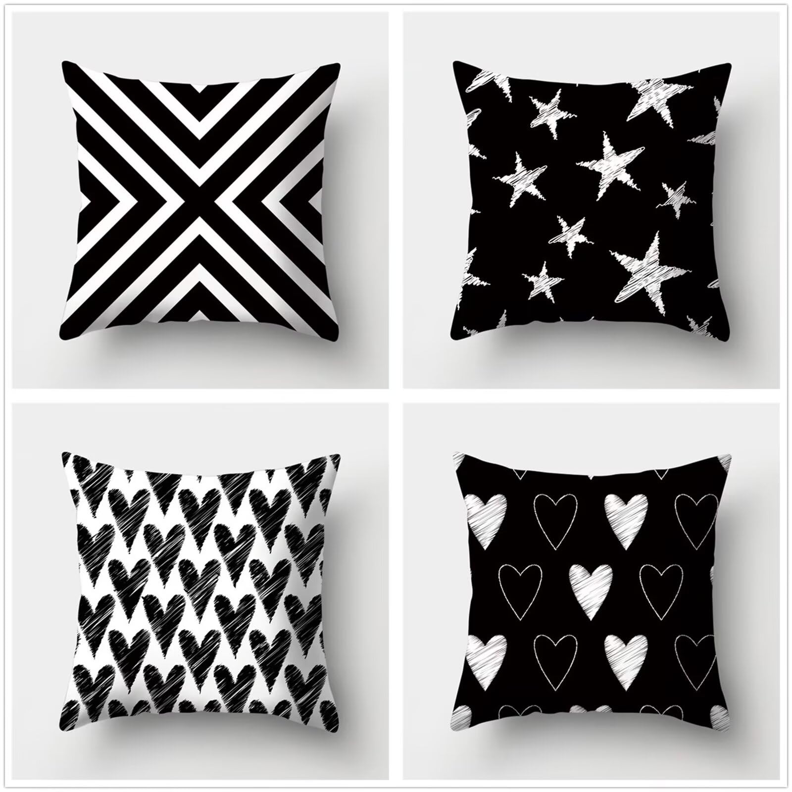 Kissenbezug Weihnachten 4er Set Quadratisch Doppelseitig Leinen Weihnachtskissenbezug 60x60cm schwarzes Herz Christmas Decorations,für Sofa Schlafzimmer Wohnzimmer Balkon Dekokissen P1-170