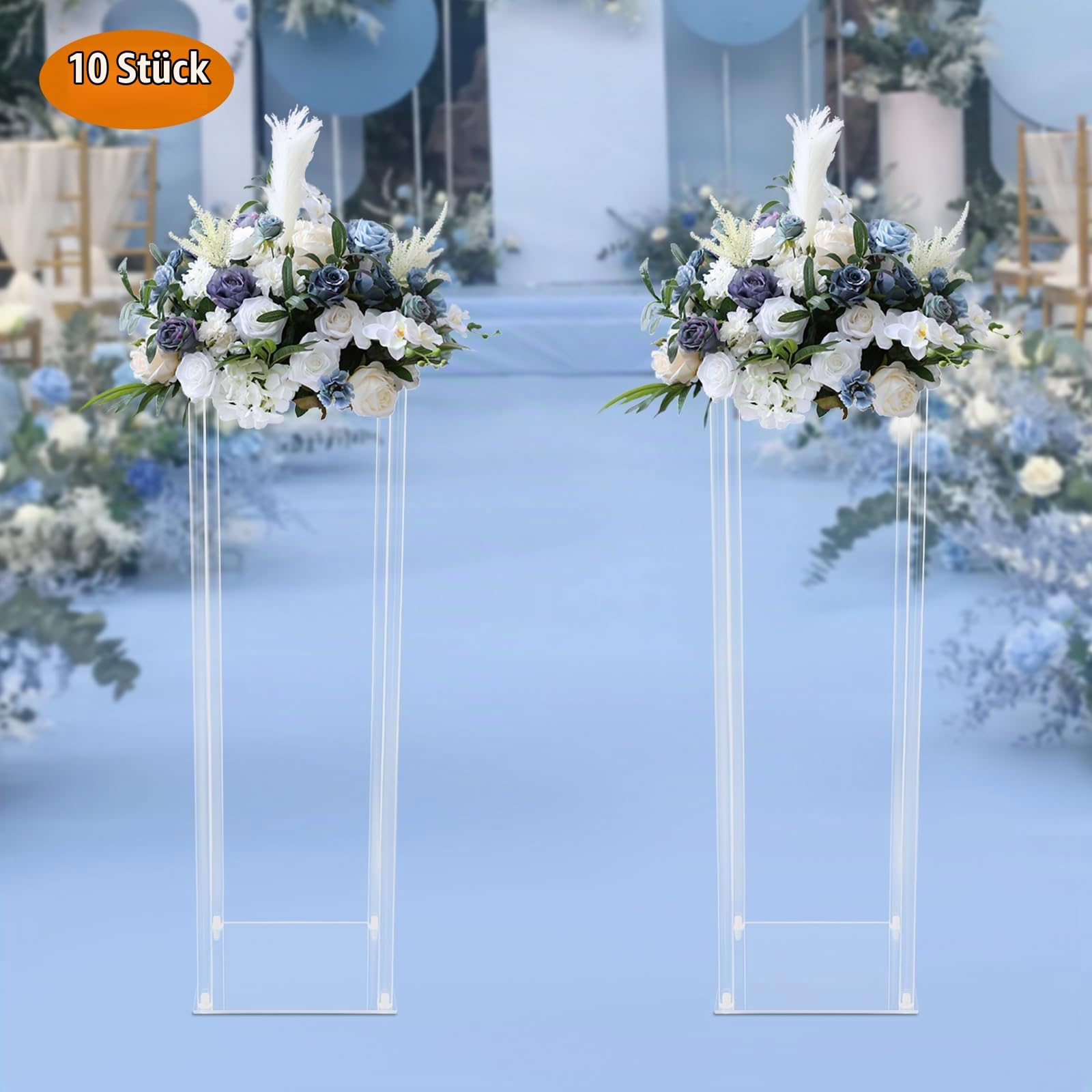 10 Stück Hochzeit Blumenständer 80cm Transparente Acryl-Hochzeitsdekoration für Tische Blumenstrauß Vase Säulen Blumenvase Rechteckig Bodenvase mit Acrylplatte für Hochzeit Party