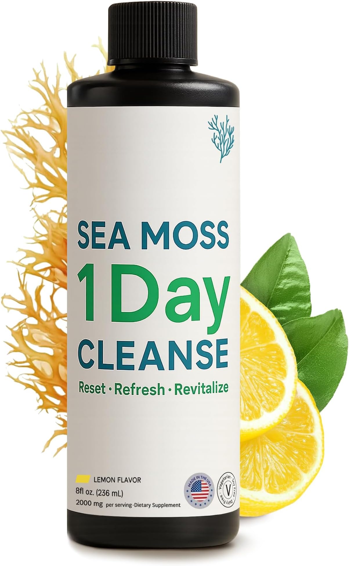 Atlantic Naturals - 1 Day Colon Cleanse Full Body Detox Drink - Sea Moss Supplement for Women & Men, Gut Health, Kidney & Liver Immune Energy Enhancer Gut Cleanse - Lemon Flavor Juice, 8 fl oz