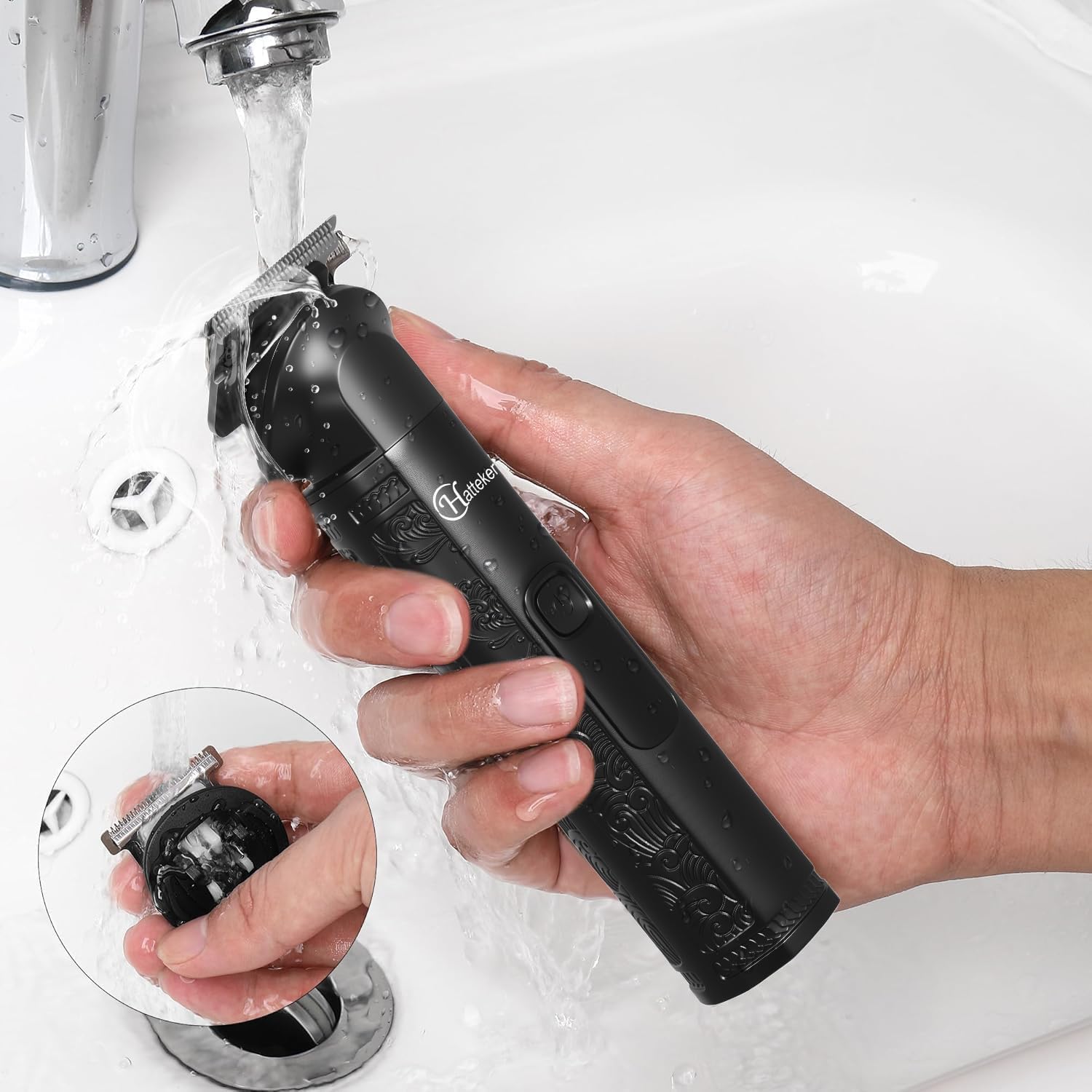 Hatteker Männerpflegeset 8-in-1, Zero-Gap-T-Klinge Trimmer, wasserdichter Trimmer, Haarschneider für Männer, Barttrimmer elektrisch, Kabelloses Männerpflegeset, Elektrischer Rasierer für Männer